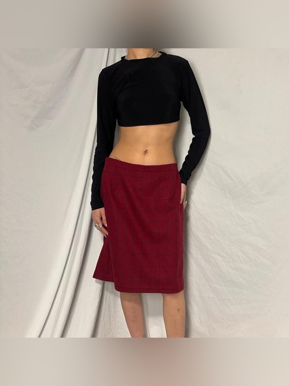 Vintage Eddie Bauer Red Grid Pattern Wool Blend Skirt Size 10